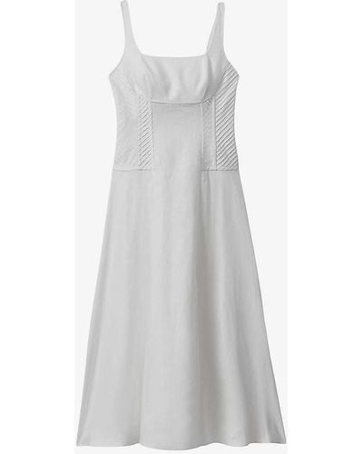 Reiss Etta Corset-stitching Linen Midi Dress - Grey