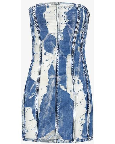 Jaded London Contrast-panel Sleeveless Denim-blend Mini Dress - Blue