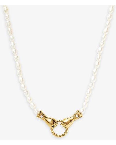 Missoma Harris Reed X Double Hand Recycled 18ct Yellow -plated Brass, White Pearl And Black Onyx Pendant Necklace - Metallic