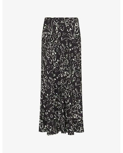 Whistles Scribble Bouquet Floral-print Fluted Woven Midi Skirt - Black