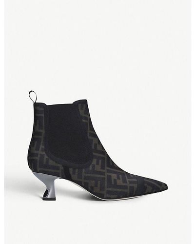 Fendi Colibri Mesh And Leather Ankle Boots - Black