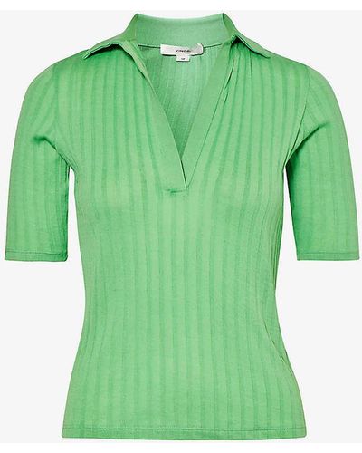 Vince Striped-rib Cotton-knit Top - Green