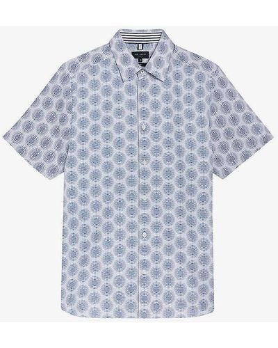 Ted Baker Pearsho Geometric-print Stretch-cotton Shirt - Blue