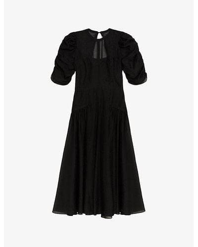 Ted Baker Tatsu Puff-sleeve Woven Midi Dress - Black