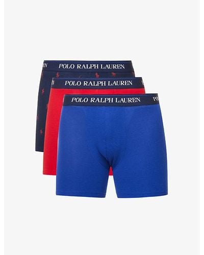 Polo Ralph Lauren Pack Of Three Logo-embroidered Stretch-cotton Trunk - Blue