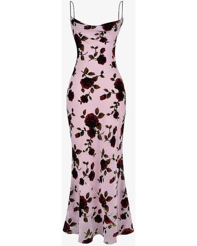 House Of Cb Serena Floral-print Stretch-woven Maxi Dress - White