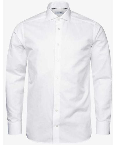 Eton Solid Slim-fit Cotton And Linen-blend Shirt - White