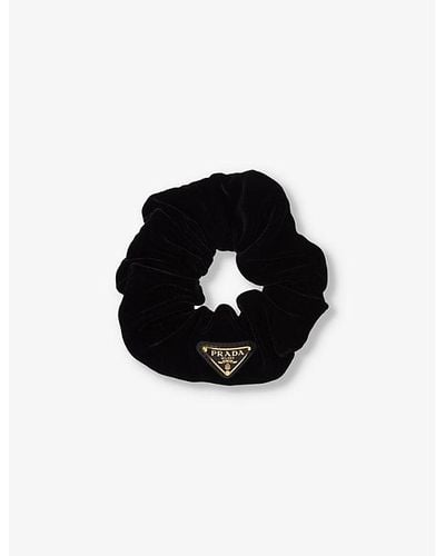 Prada Logo-plaque Velvet Scrunchie - Black