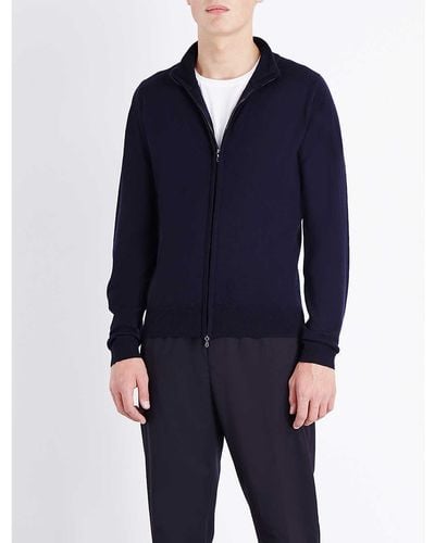 John Smedley Midnight Zipped Merino Wool Cardigan - Blue