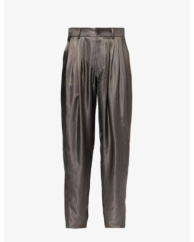 Giorgio Armani Pleated Relaxed-fit Tapered-leg Relaxed-fit Woven-blend Pants - Gray