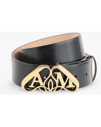 Alexander McQueen Seal Branded-buckle Leather Belt - Black