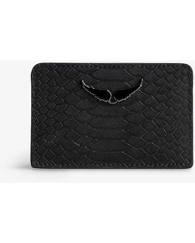 Zadig & Voltaire Zv Wing-embellished Python-effect Leather Pass Holder - Black