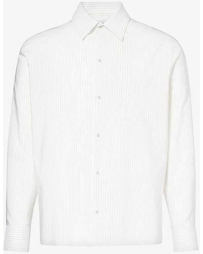 Lanvin Brand-embroidered Striped Regular-fit Silk-blend Shirt - White