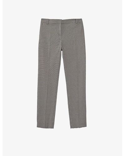 IKKS Houndstooth Slim-leg Mid-rise Stretch-polyester-blend Trousers - Grey