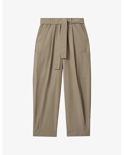 Reiss Delia Patch-pocket Tapered-leg Cotton Trousers - Natural