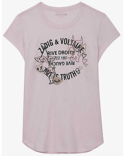 Zadig & Voltaire Woop Graphic-print Short-sleeve Cotton T-shirt - Pink