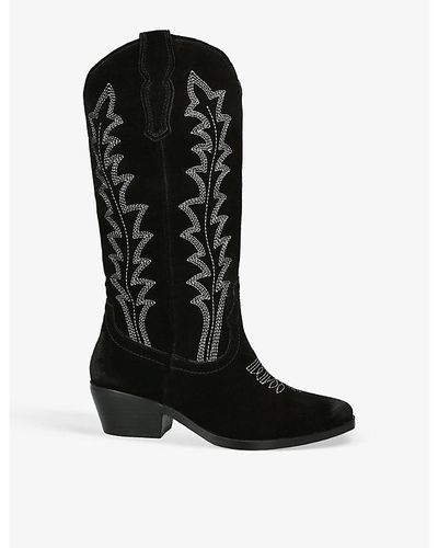 Steve Madden Wildcard Embroidered Suede Knee-high Boots - Black