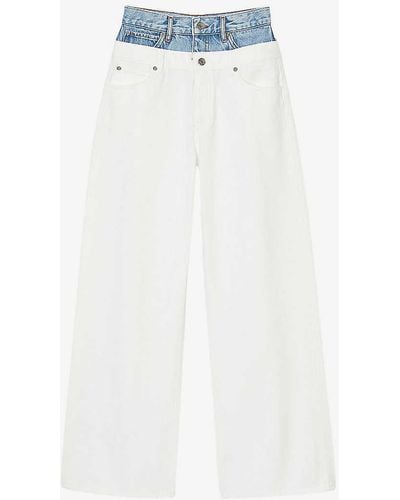 Sandro Two-tone Double-waist Straight-leg Denim Jeans - White