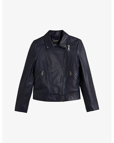 Ted Baker Ellaar Slim-fit Leather Biker Jacket - Blue