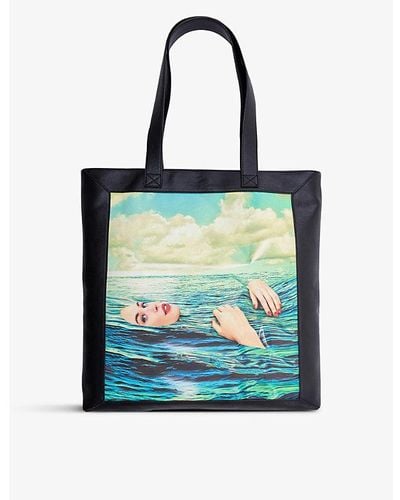 Seletti Wears Toiletpaper Seagirl Canvas And Faux-leather Tote Bag - Blue