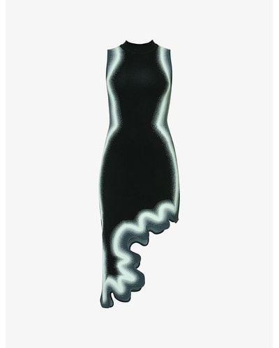 Ph5 Brooklyn Wavy Asymmetric Recycled Viscose-blend Midi Dress - Black