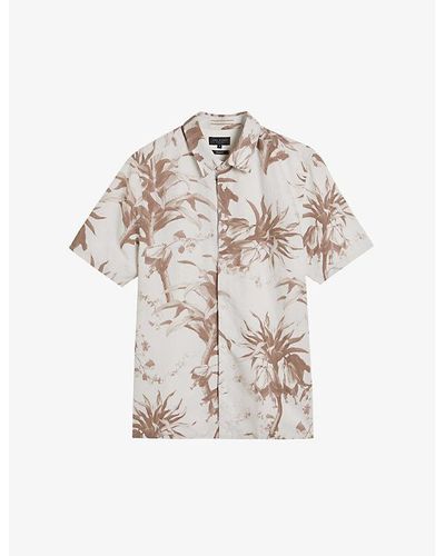 Ted Baker Belmar Floral-print Regular-fit Woven Shirt - Natural