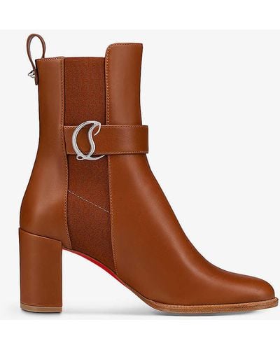 Christian Louboutin Cl Logo-plaque 70 Leather Chelsea Boots - Brown