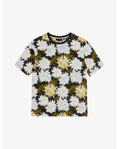 Ted Baker Florid Floral-print Short-sleeve Cotton T-shirt - Multicolour