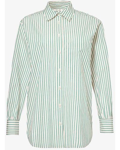 FRAME Stripe-print Oversized Cotton Shirt - Blue