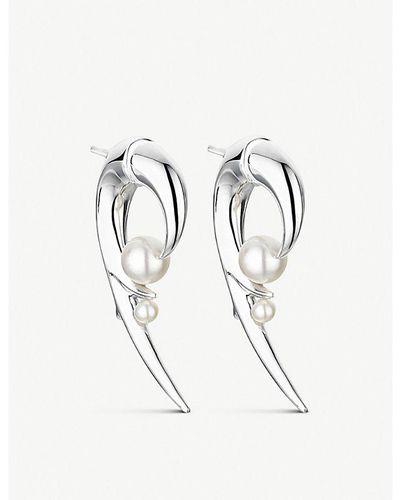 Shaun Leane Cherry Blossom Hook Pearl And Sterling Earrings - White