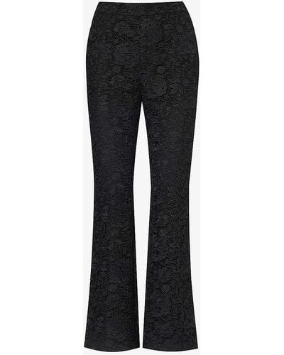 Huishan Zhang Jun Floral-embroidered Flared Mid-rise Lace Trousers - Black