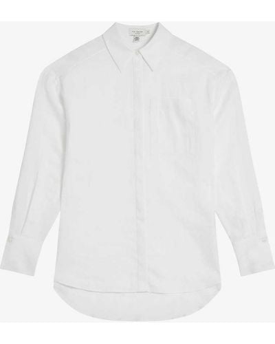 Ted Baker Dorahh Long-sleeve Relaxed-fit Linen Shirt - White