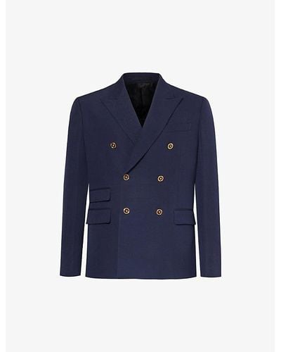 Versace Double-breasted Branded-button Wool Blazer - Blue