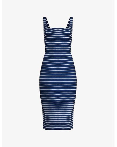Hunza G Vy/white Striped Square-neck Recycled Polyester-blend Mini Dress - Blue