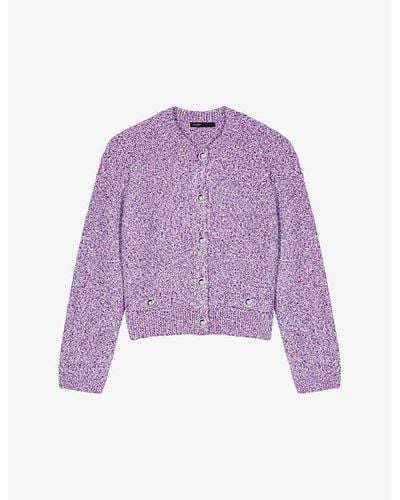 Maje Sequin-embellished Stretch-knit Cardigan - Purple