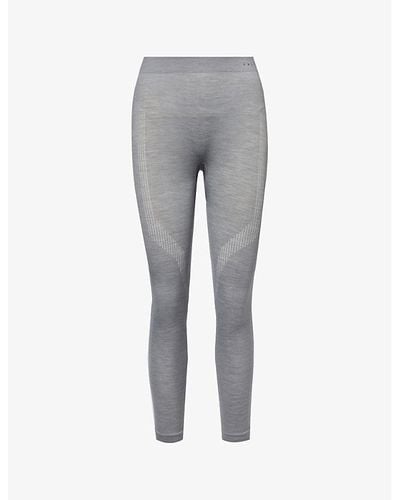 FALKE Brand-print Tapered-leg Fitted Stretch-wool leggings - Gray