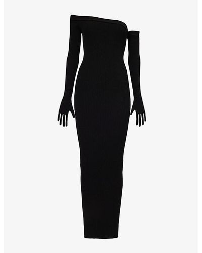 Jean Paul Gaultier Glove Asymmetric-neck Knitted Maxi Dress - Black