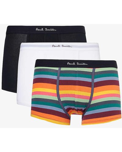 Paul Smith Branded-waistband Pack Of Three Stretch Organic-cotton Trunks - White