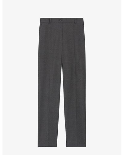 Claudie Pierlot Slim-fit Tapered-leg High-rise Stretch Wool-blend Pants - Grey