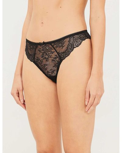 Aubade Danse Des Sens Low-rise Floral-lace Thong - Black