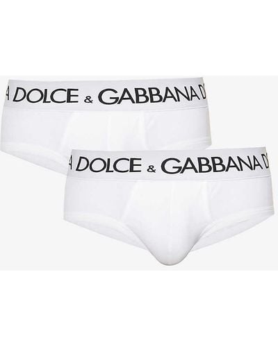 Dolce & Gabbana Pack Of Two Logo-waistband Low-rise Stretch-cotton Briefs Xx - White
