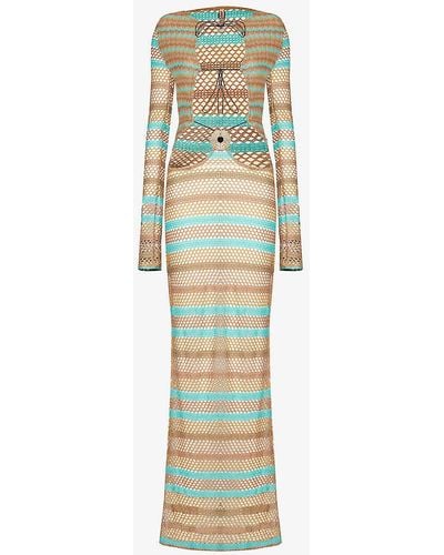 Jaded London Allure Striped Woven-blend Maxi Dress - Metallic