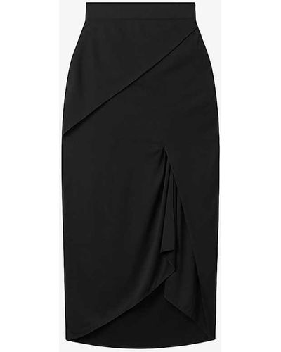 Reiss Zaria Draped Stretch-woven Midi Skirt - Black