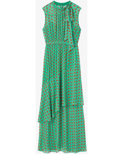 LK Bennett Robyn Spot-print Tie-neck Woven Maxi Dress - Green