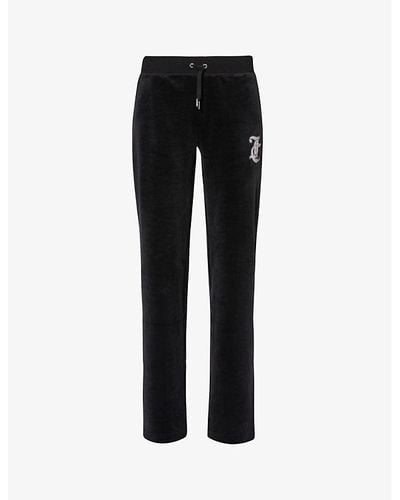 Juicy Couture Rhinestone-embellished Straight-leg Mid-rise Velour jogging Bottom - Black