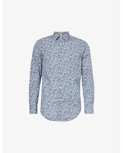 Paul Smith Slim-fit Floral-print Cotton-poplin Shirt - Blue