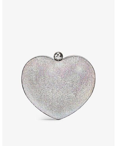 Carvela Kurt Geiger Amore Heart-shaped Crystal-embellishment Woven Clutch Bag - Gray