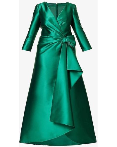 Alberta Ferretti Bow-embellished Draped Satin Maxi Dress - Green