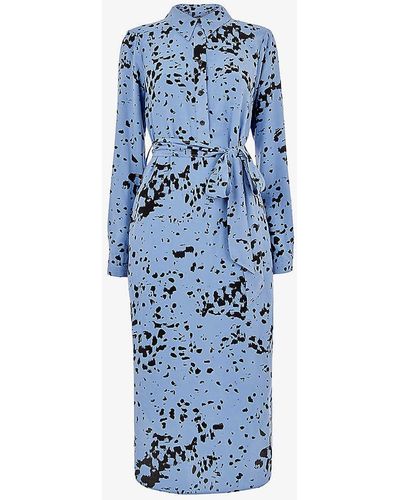 Whistles Imrie Spot-print Long-sleeve Woven Midi Dress - Blue