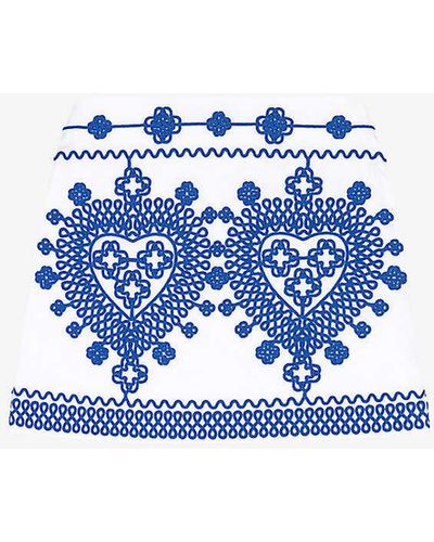 Maje Embroidered-motif Stretch-cotton Mini Skirt - Blue